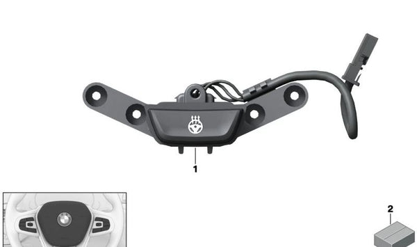 Botón calefacción volante OEM 61319383999 para BMW F40, F44, G42, G20, G21, G28, G22, G23, G26, G30, G31, G32, G11, G12, G14, G15, G16, G01, G08, G02, G05, G06, G07, G29. Original BMW.