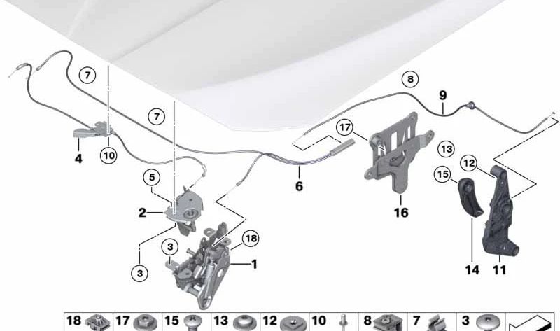 OEM 51239114003 front hood closing support for BMW F07, F10, F11, F01, F02 and its F07N, F10N, F11N, F01N, F02N. Original BMW.