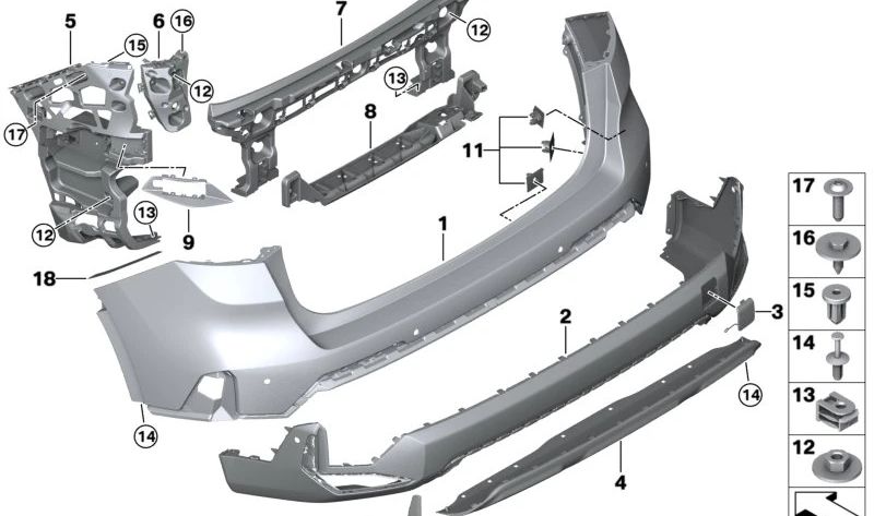 Coperchio inferiore del paraurti posteriore OEM 51129883527 per BMW U11. BMW originale.