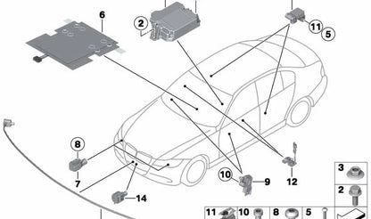 Sensor de aceleración para BMW E90, E91, E60, E61, E65, E66, E85, MINI R50, R52, R53 (OEM 65776951595). Original BMW