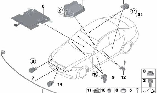 Capteur d'accélération OEM 65776911003 pour BMW E81, E82, E87, E87N, E90, E90n, E91, E91n, E84, E83, E83N, E70, E70n, E71, E72 et MINI R50, R52, R53. Mini et BMW d'origine.