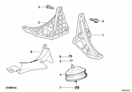 Right bracket for BMW E32, E31 (OEM 11811132990). Original BMW.