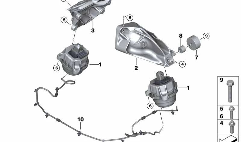 Soporte motor derecho OEM 22116870760 para BMW 2er G42, 3er G20/G21/G28, 4er G22/G23/G26, 5er G30/G31/G38, 7er G12, X3 G01/G08, X4 G02, X5 G05/G18, X6 G06. Original BMW.