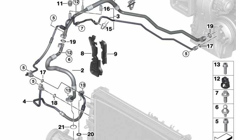 Tubo di pressione del compressore-condensatore per BMW F52, F45, F48, F49, F39 e Mini F54, F56, F57, F60 (OEM 64539289101). BMW originale