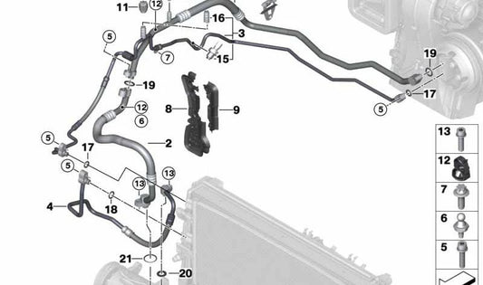 Tubería de presión compresor-condensador OEM 64539869635 para MINI F56, F56 LCI y BMW X1 F48, X2 F39, 2' F45... y más. Original BMW y MINI.