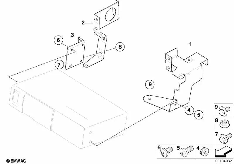 Left CD Changer Bracket for BMW Z4 E85, E86 (OEM 65106910719). Original BMW