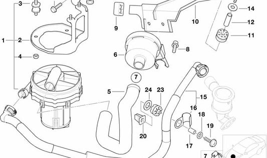 Tubo de presión OEM 11721437557 para BMW E38 728i con motor M52. Compatible con modelos producidos entre 1996 y 2001. Original BMW.