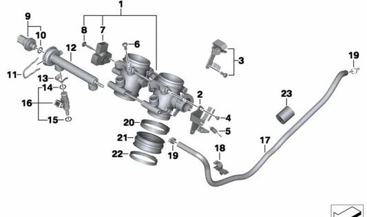 Tubo de la válvula de estrangulación OEM 13547702369 para BMW Motorrad F800R K73. Original BMW Motorrad.