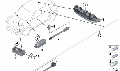 Luz de lectura interior trasera central OEM 63319219142 para MINI R56 LCI, Clubman R55 LCI, Countryman R60, Paceman R61. Original MINI.