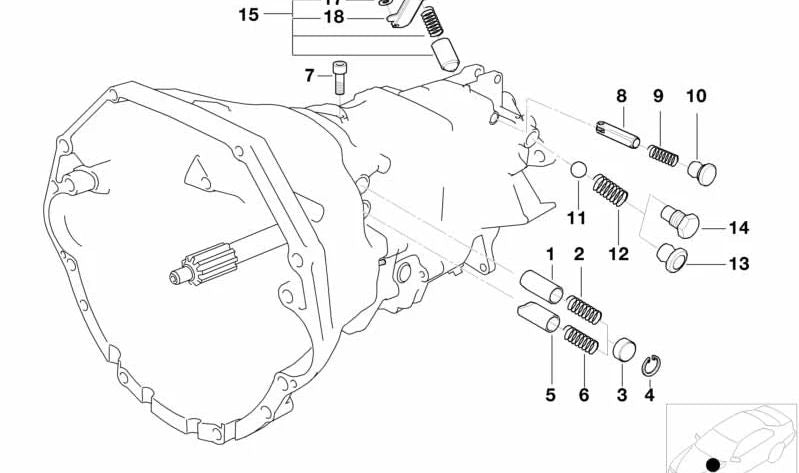 Pasador de bloqueo OEM 23311282539 para BMW E46 M3, E34 540i, E39, E38, E31. Compatible con transmisión manual S6S 420G. Original BMW.