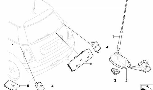 Amplificador de antena Diversity OEM 65203416765 para MINI R56, R56 LCI. Original MINI.