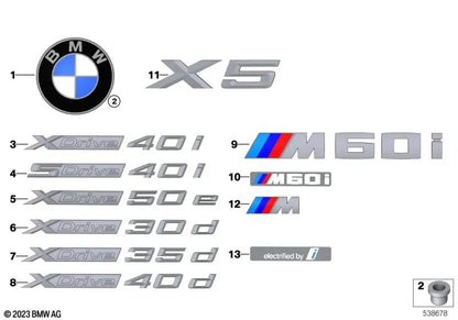 Inscripción S-DRIVE 40I OEM 51147436015 para BMW X5 G05, X5 G05 LCI. Original BMW.