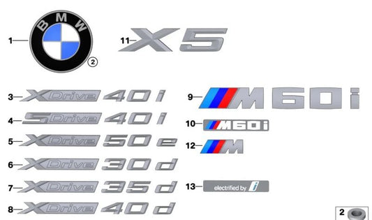 Rear emblem "XDrive 40i" OEM 51147436013 For BMW X5 G05, G05N and BMW X7 G07, G07N. Original BMW.