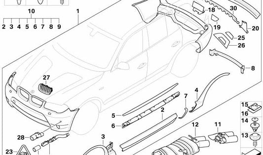 Embellecedor paso de rueda trasero derecho OEM 51770302748 para BMW X3 {E83}. Original BMW.