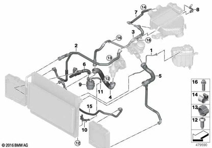 Tuyau de radiateur externe pour la série BMW 3 F80, F80N Series 4 F82, F82N, F83, F83N (OEM 17122284688). BMW d'origine