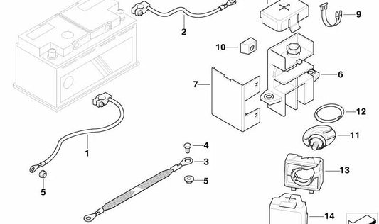 Cable de batería positivo OEM 61102695220 para BMW 1 F20,F21; 2 F22,F23; 3 F30,F31,F34,F80; 4 F32,F33,F36,F82; X1 F48; X2 F39; X3 F25,F97; X4 F26,F98; X5 F15,F85; X6 F16,F86. Original BMW.
