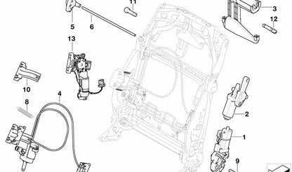 Guía deslizante izquierda OEM 52107119629 para BMW E60, E60N, E61, E61N. Pieza original BMW para asiento delantero con regulación eléctrica.