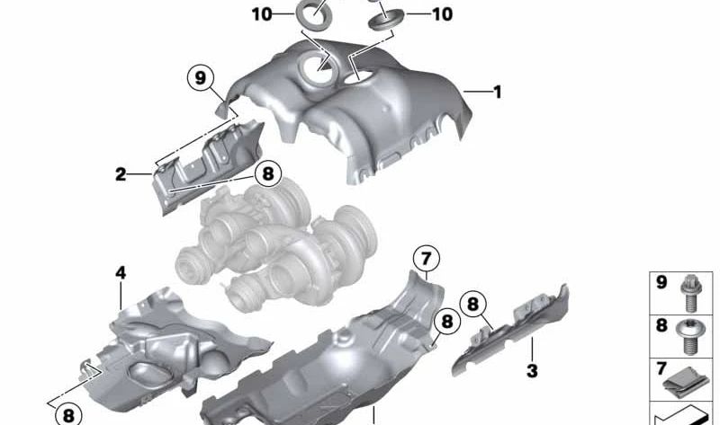 Proteção contra menor calor para BMW 5 F10 Series, 6 F06 Series, F12, F13, X5 F85, X6 F86 (OEM 11657843158). BMW original