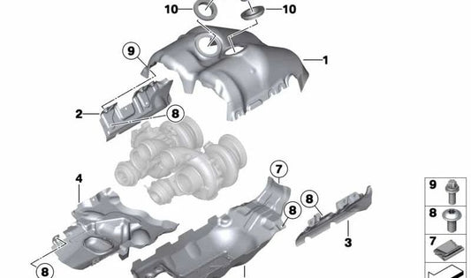 Proteção contra menor calor para BMW 5 F10 Series, 6 F06 Series, F12, F13, X5 F85, X6 F86 (OEM 11657843158). BMW original