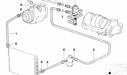 Tubería de aire acondicionado (compresor a condensador) OEM 64538390487 para BMW E31. Original BMW.