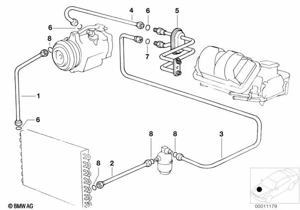 Tubería de aspiración Evaporador-Compresor para BMW E31 (OEM 64538363531). Original BMW