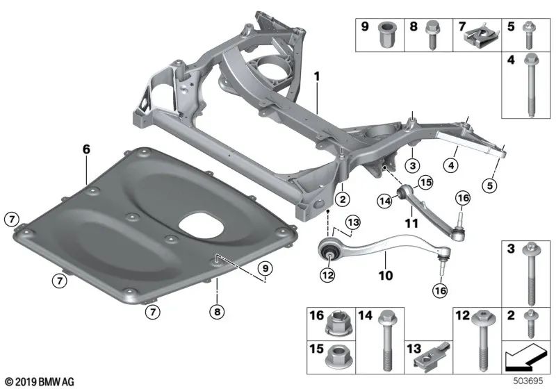 Brazo de control derecho para BMW F87, F87N, F80, F80N, F82, F83 (OEM 31122284530). Original BMW