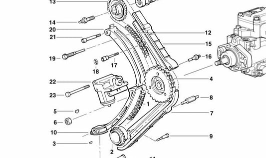 Guía cadena distribución OEM 13522243936 para BMW E36, E34, E39, E38. Recambio original BMW.