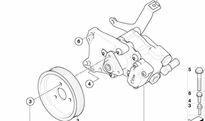 Bomba de servodirección OEM 32416774698 para BMW Serie 5 E60, E61 y Serie 6 E63, E64 (2005-2010). Original BMW.