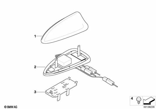 Carcaça em branco para antena de teto preparada para BMW Série 5 E61, E61N (OEM 65206929373). BMW original