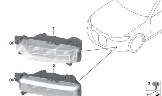 Left LED fog light for BMW F44, F45N, F46N, G20, G21, G28, G22, G23, F48N, G06 (OEM 63178089525). Original BMW.