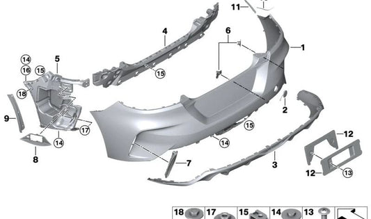 Paragolpes trasero imprimado con sensores PDC/PMA OEM 51128746256 para BMW Z4 G29. Original BMW.