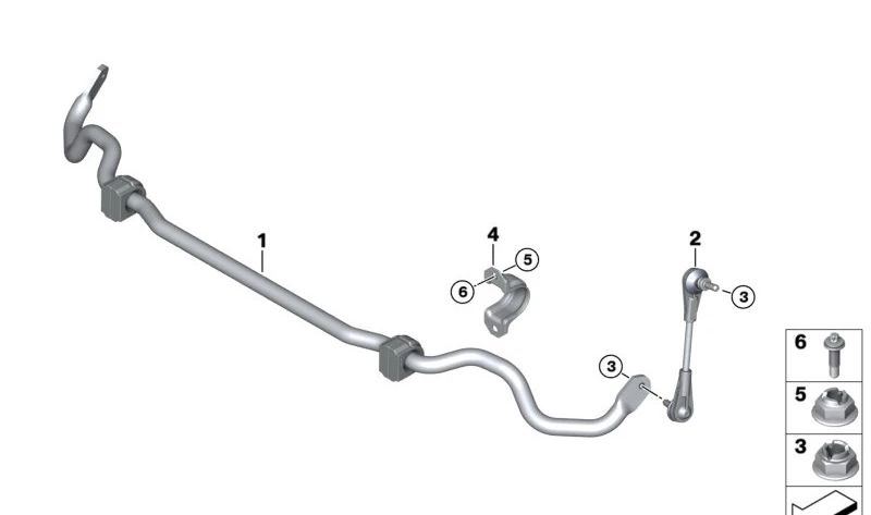 Barra estabilizadora delantera con silentblocks OEM 31306866000 para BMW I12, I15. Original BMW.
