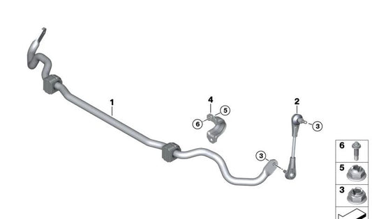 Barra dello stabilizzatore anteriore con blocchi silenziosi OEM 31306866000 per BMW I12, I15. BMW originale.