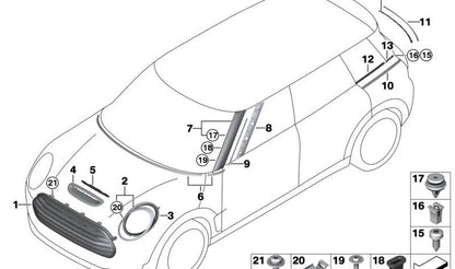 Listón de sujeción puerta trasera derecha OEM 51137344212 para MINI Clubman F54, F54 LCI. Original MINI.