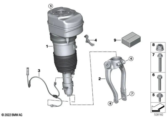 Shock pneumatico anteriore destro per la BMW G70 (OEM 37105A3DF22). BMW originale