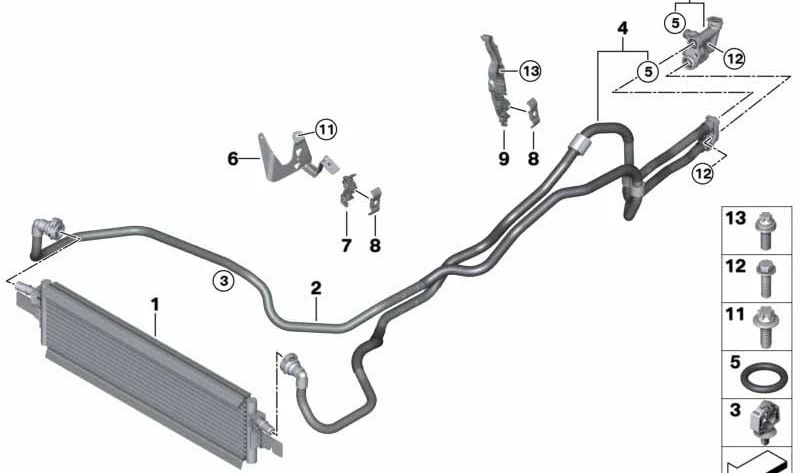 Tubería de refrigeración de aceite de transmisión OEM 17228654910 para BMW G42, G20, G21, G22, G23, G26. Original BMW.