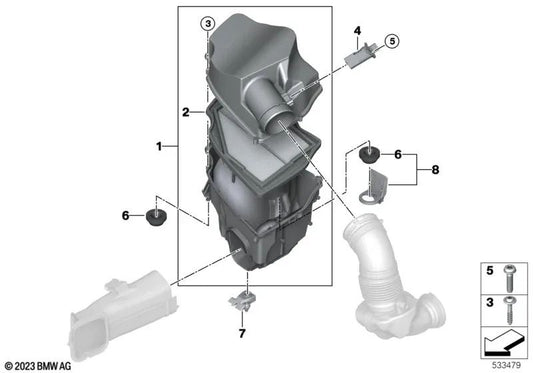 Air temperature sensor for BMW G42, U06, G20, G21, G28, G22, G23, G26, G30, G31, G32, G70, G14, G15, G16, U11, U12, G01, G08, G02, G02N, G05, G06, G07, G09, G09, G29 (OEM 13628485041). Original BMW.