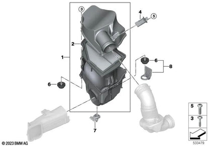 Medidor de Masa de Aire de Película Caliente para BMW F40, F52, F44, F45N, F46, G42, U06, G20, G21, G28, G22, G23, G26, G30, G31, G38, G60, G32, G11, G12, G70, X1, X2, X3, X4, X5, X6, X7 y MINI F54, F55, F56, F57, F60 (OEM 13628583496). Original BMW