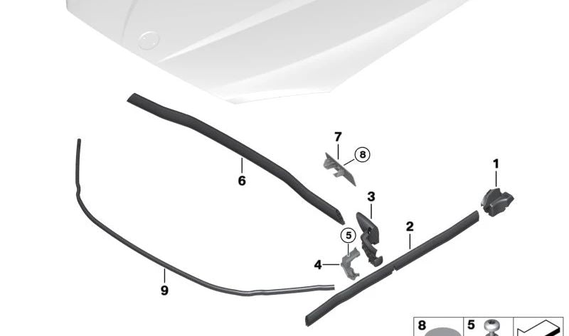 Revestimiento superior derecho del capó delantero OEM 51762990362 para BMW E84. Original BMW.