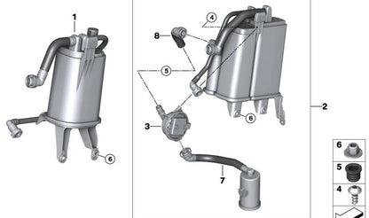 Aktiver Kohlenstofffilter mit OEM -Rohr 16137158628 für BMW F15, F85, F16, F86. Original BMW.
