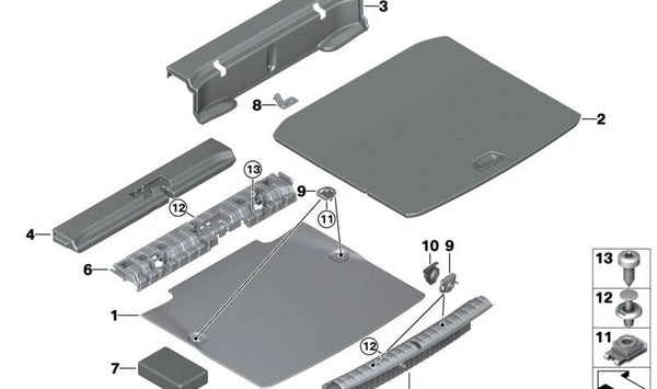 Bisagra para bandeja del maletero OEM 51477911780 para BMW F44. Pieza original BMW.
