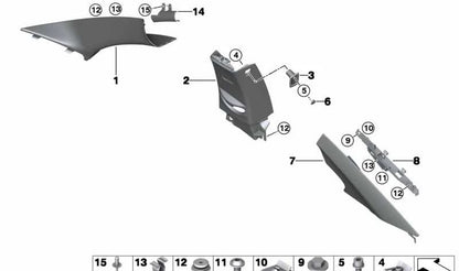 Carcasa embellecedora columna A izquierda OEM 51438051625 para BMW F21, F22, F87. Original BMW.