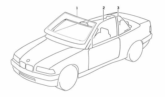 Transparent front windshield with green strip OEM 51318174010 for BMW E36. Original BMW front glass.