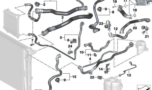 Clip de sujeción OEM 17128486701 para BMW G26E, G26FZ y Z4 G29. Pieza original BMW para sistema de refrigeración y mangueras de refrigerante.
