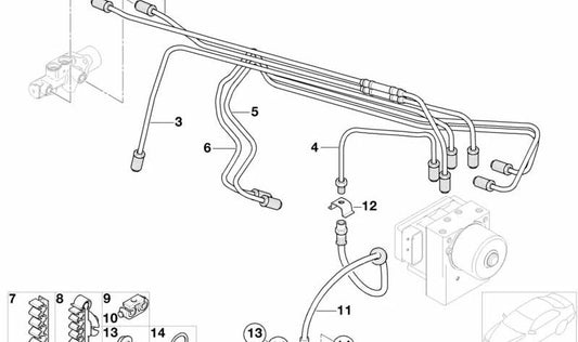 Soporte de tubería de freno OEM 34331492597 para MINI R50, R53, Cabrio R52. Original MINI.