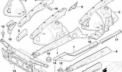 Revestimiento interior del paso de rueda delantero derecho OEM 41148203424 para BMW Serie 5 E39. Original BMW.