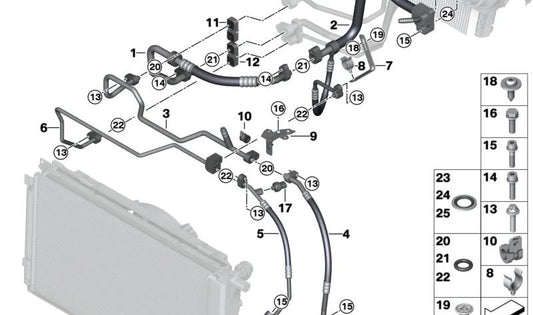 Tubería de aire acondicionado delantera OEM 64539291281 para BMW i3 I01, I01N. Compatible con sistema R134a. Repuesto original BMW.