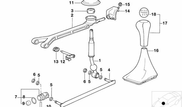 Palanca de cambios OEM 25111222371 para BMW E34. Original BMW.