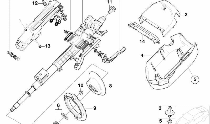 Carcasa inferior OEM 32311096868 para BMW E46 {316i, 316Ci} con dirección ajustable. Compatible con versiones de motor M43, N40, N42, N45. Original BMW.
