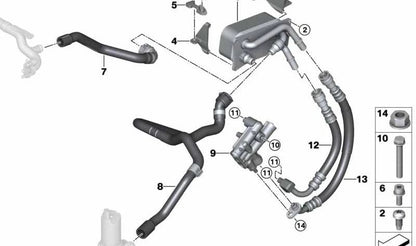 Tubería de refrigeración de aceite de transmisión OEM 17222283582 para BMW E90, E92, E93. Original BMW.